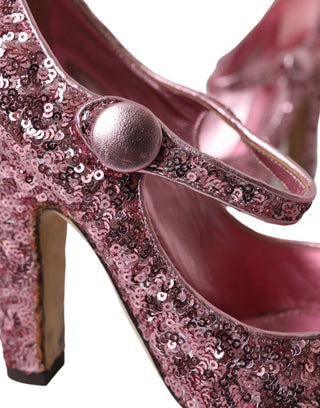 Zapatos de tacón alto Mary Jane rosas con lentejuelas