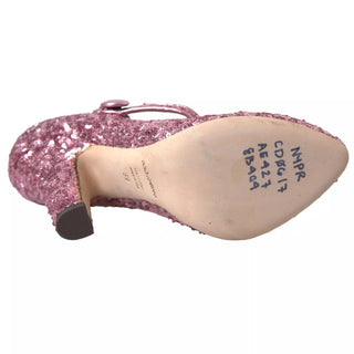 Zapatos de tacón alto Mary Jane rosas con lentejuelas