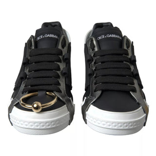 Schwarze Portofino Low-Top-Sneakers aus Leder