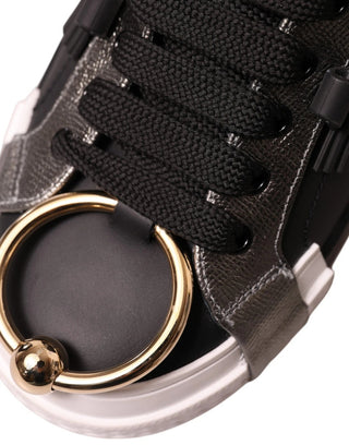 Schwarze Portofino Low-Top-Sneakers aus Leder