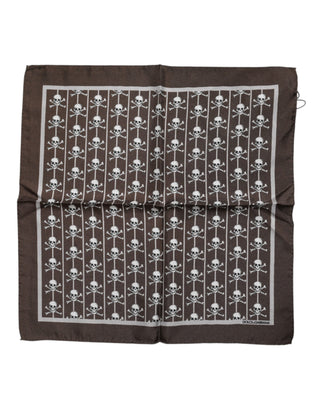 Brown Skull Silk Square Men Foulard Scarf