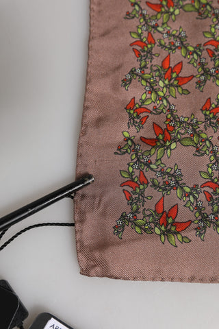 Brown Chili Print Silk Square Foulard Scarf