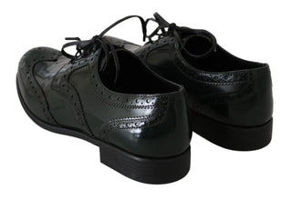 Zapatos Oxford de Cuero Verde con Punta Brogue