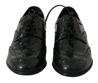 Zapatos Oxford de Cuero Verde con Punta Brogue