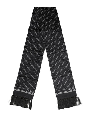 Schwarz-weißer Polka Dot Foulard Schal mit Fransen