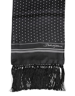 Schwarz-weißer Polka Dot Foulard Schal mit Fransen