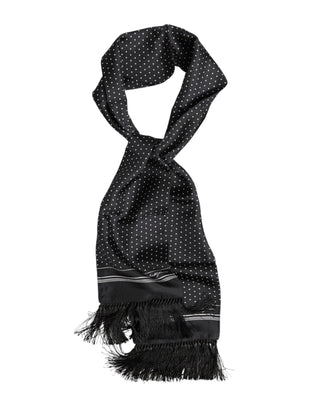 Schwarz-weißer Polka Dot Foulard Schal mit Fransen