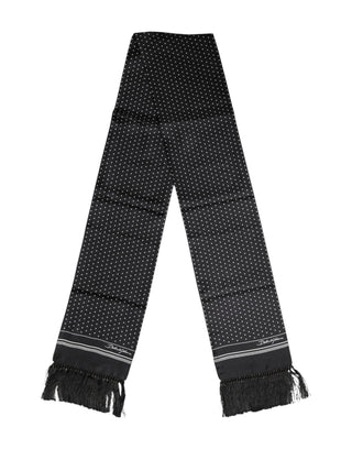 Schwarz-weißer Polka Dot Foulard Schal mit Fransen