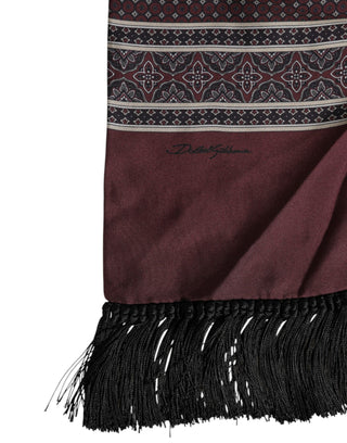 Maroonfarbener Foulard-Schal aus Seide mit gepunkteten Fransen