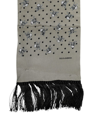 Graue Totenköpfe Seide Fransen Herren Foulard Schal