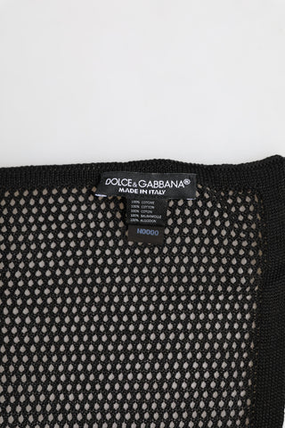 Black Patterned Cotton Square Foulard Scarf