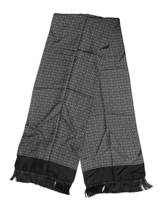 Black Patterned Fringes Men Foulard Scarf