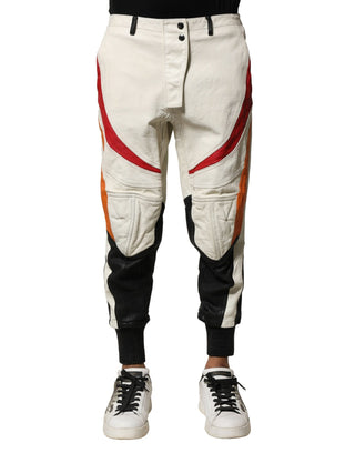 Pantalones entallados multicolor de piel de cordero para hombre