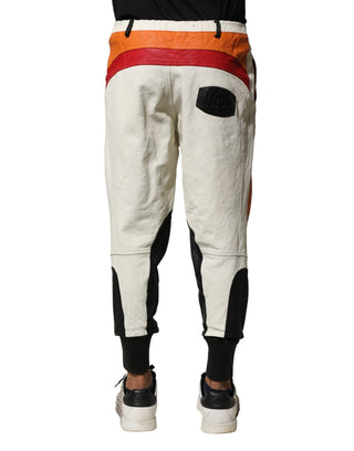 Pantalones entallados multicolor de piel de cordero para hombre