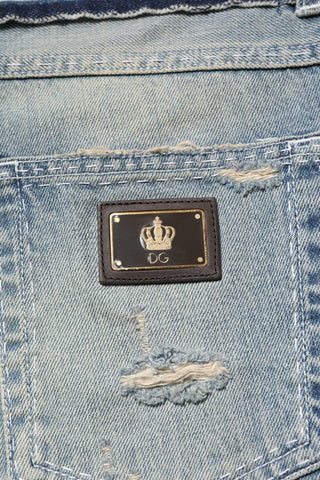 Light Blue Tattered Straight Men Denim Jeans