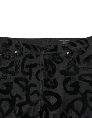 Gray Cotton DG Logo Straight Men Denim Jeans