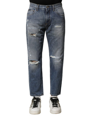 Jeans rectos desgastados azul lavado de ajuste recto