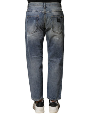 Blaue, ausgewaschene, zerrissene Jeans im Straight Fit