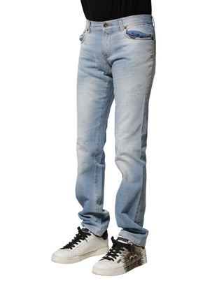Jeans rectos azul claro lavado de ajuste recto