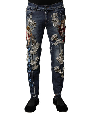 Blaue Baumwoll-Jeans mit Strassverzierungen