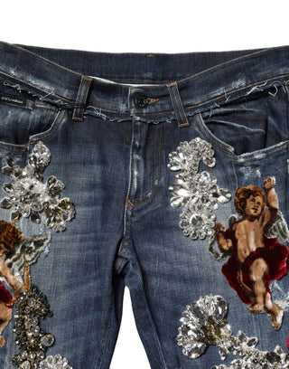 Blaue Baumwoll-Jeans mit Strassverzierungen