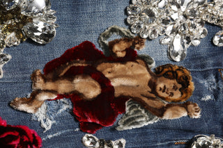 Blaue Baumwoll-Jeans mit Strassverzierungen