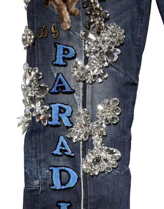 Blaue Baumwoll-Jeans mit Strassverzierungen