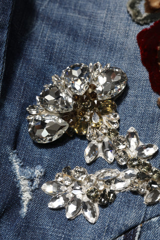 Blaue Baumwoll-Jeans mit Strassverzierungen