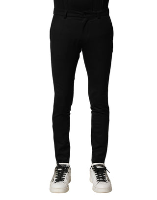 Schwarze Wollhose für Herren, schmal geschnitten, mittelhoher Bund