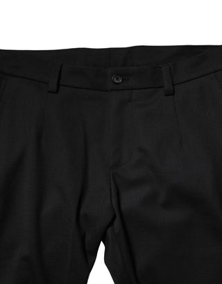 Schwarze Wollhose für Herren, schmal geschnitten, mittelhoher Bund