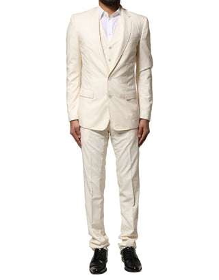 Traje de 3 piezas marfil de lana con botonadura simple