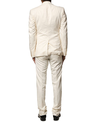 Traje de 3 piezas marfil de lana con botonadura simple