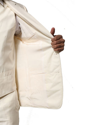 Traje de 3 piezas marfil de lana con botonadura simple