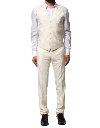 Traje de 3 piezas marfil de lana con botonadura simple