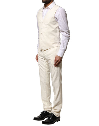 Traje de 3 piezas marfil de lana con botonadura simple
