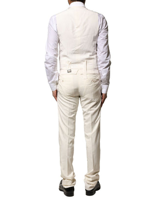 Traje de 3 piezas marfil de lana con botonadura simple