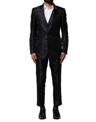 Schwarzer Jacquard-dreiteiliger Anzug mit Sakko