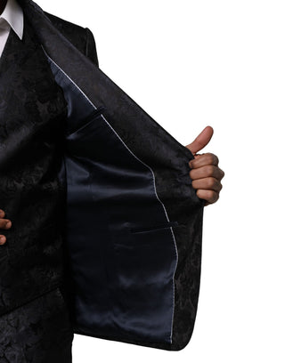Schwarzer Jacquard-dreiteiliger Anzug mit Sakko
