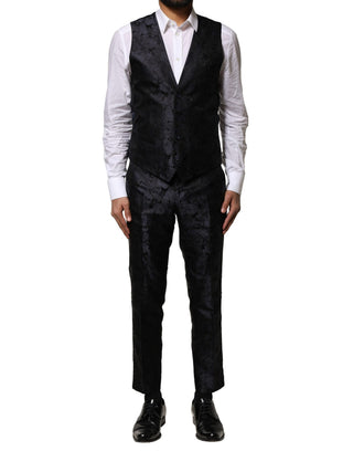 Schwarzer Jacquard-dreiteiliger Anzug mit Sakko