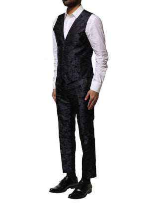 Schwarzer Jacquard-dreiteiliger Anzug mit Sakko