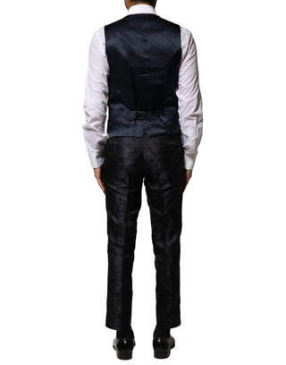 Schwarzer Jacquard-dreiteiliger Anzug mit Sakko