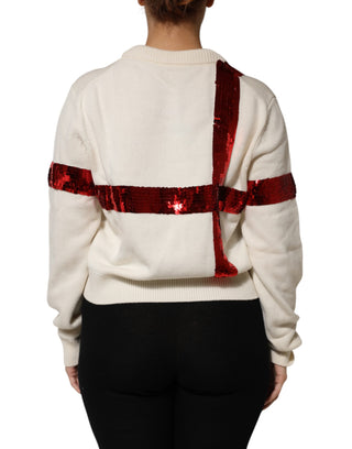 Weißer Pailletten-Pullover mit Rundhalsausschnitt