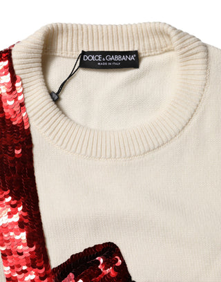 Weißer Pailletten-Pullover mit Rundhalsausschnitt