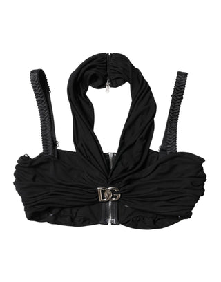 Black Cropped Viscose Halter Bustier Top