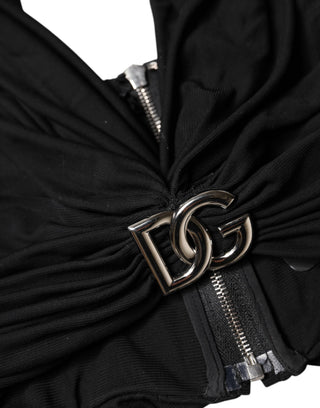 Black Cropped Viscose Halter Bustier Top