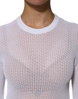 White Round Neck Long Sleeves Pullover Top
