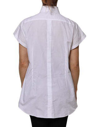 White Cotton Collared Short Sleeves Top
