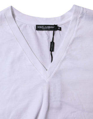 White Cotton Short Sleeves V-neck T-shirt