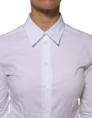White Cotton Collared Long Sleeves Shirt Top