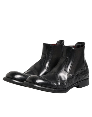 Schwarze Leder-Stiefeletten zum Hineinschlüpfen